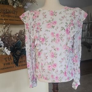 Aura Pink and White Floral Blouse